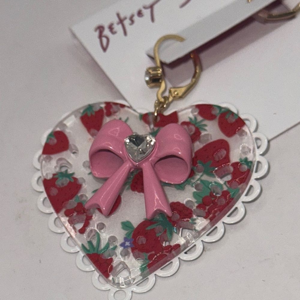 Betsey Johnson Heart Earrings with Pink Bows - Picture 4 of 5